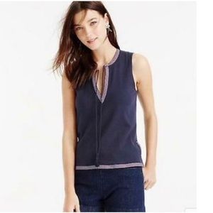 J. Crew Navy Blue Embroidered Tassel Notch Tank